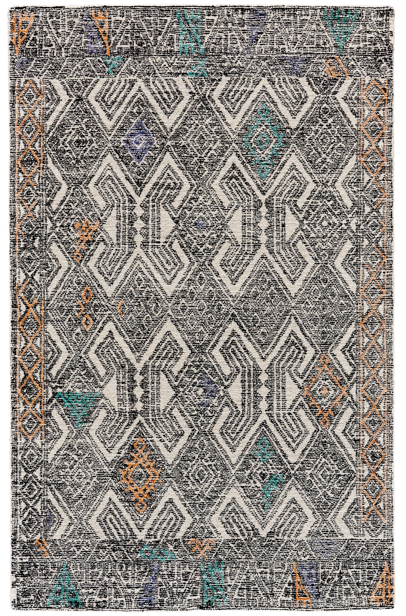 Arazad Transitional/Global/Bohemian & Eclectic Geometric/Moroccan/Diamond Black/Ivory/Green - Feizy Rug