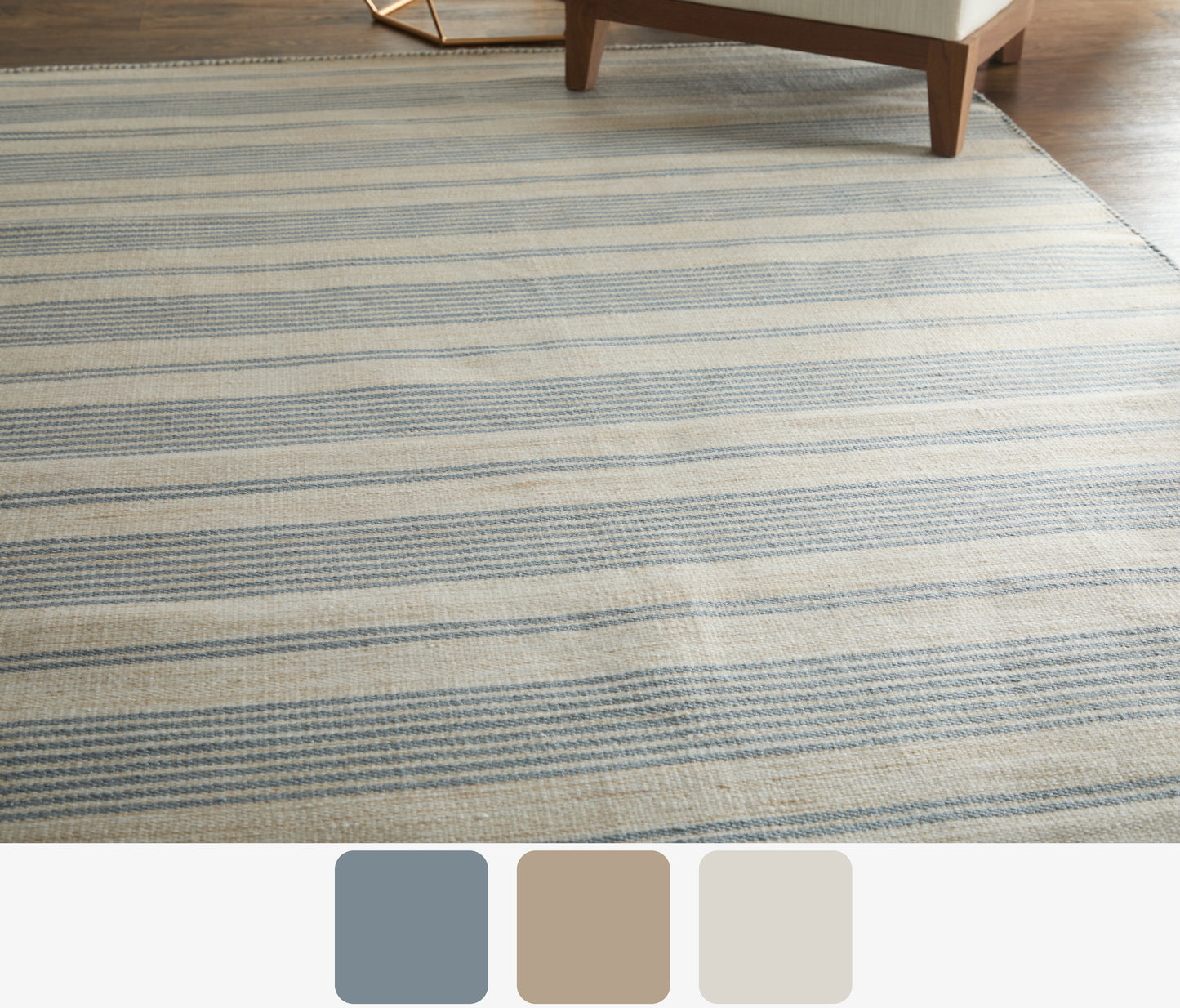 Duprine Transitional/Casual/Nautical & Coastal Stripes/Geometric Blue/Ivory/Tan - Feizy Rug