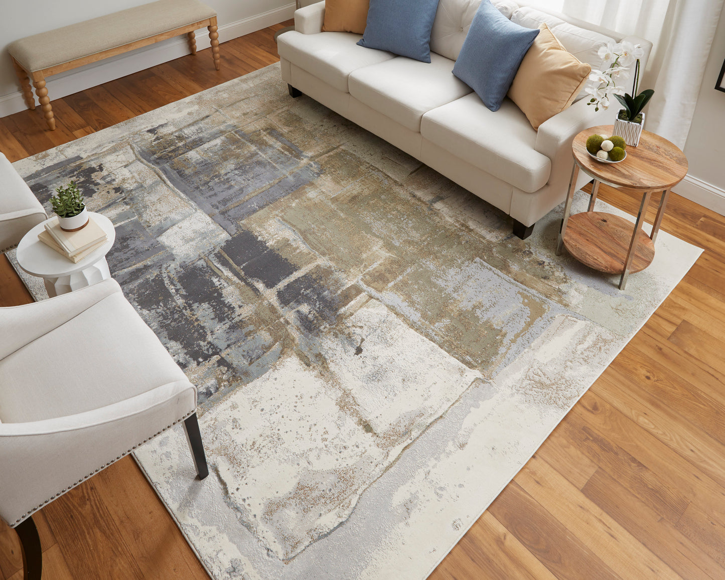 Clio Modern/Industrial/Bohemian & Eclectic Watercolor/Abstract Brown/Gray/Black - Feizy Rug