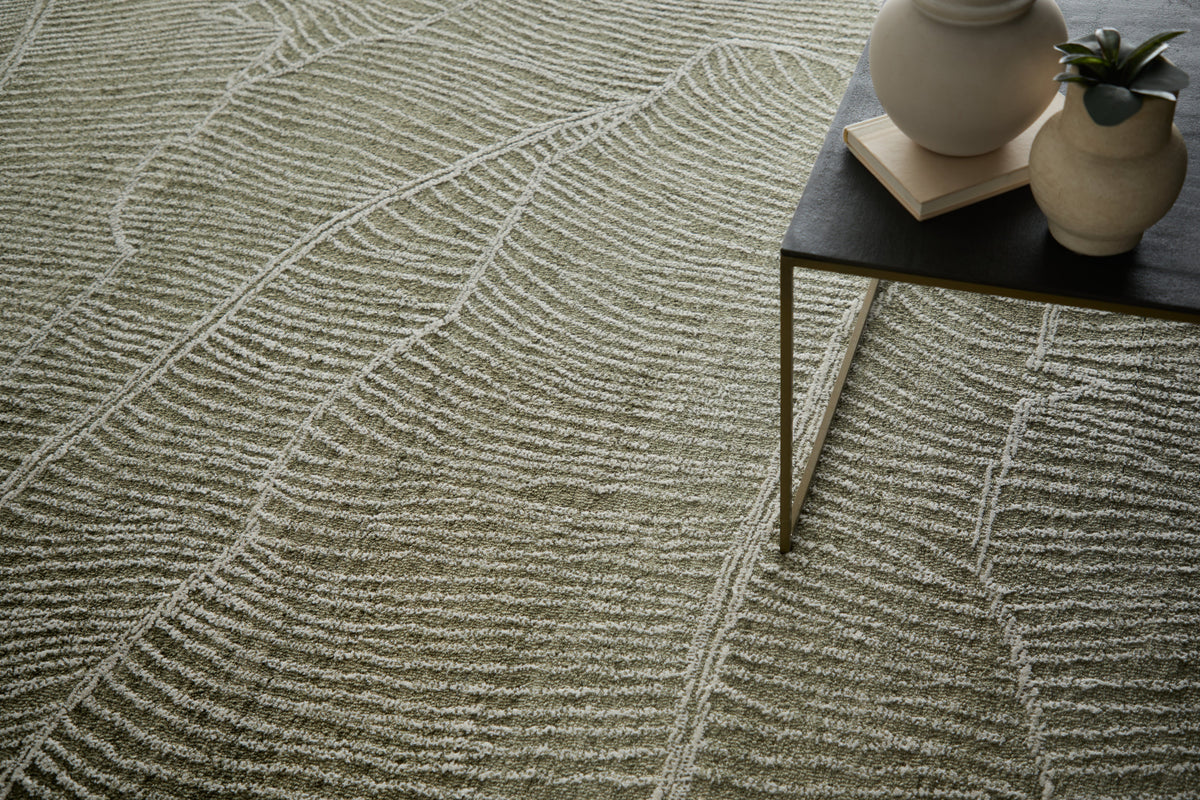 Winston Modern/Nautical & Coastal Floral & Botanical/Bordered/Abstract Green/Ivory - Feizy Rug