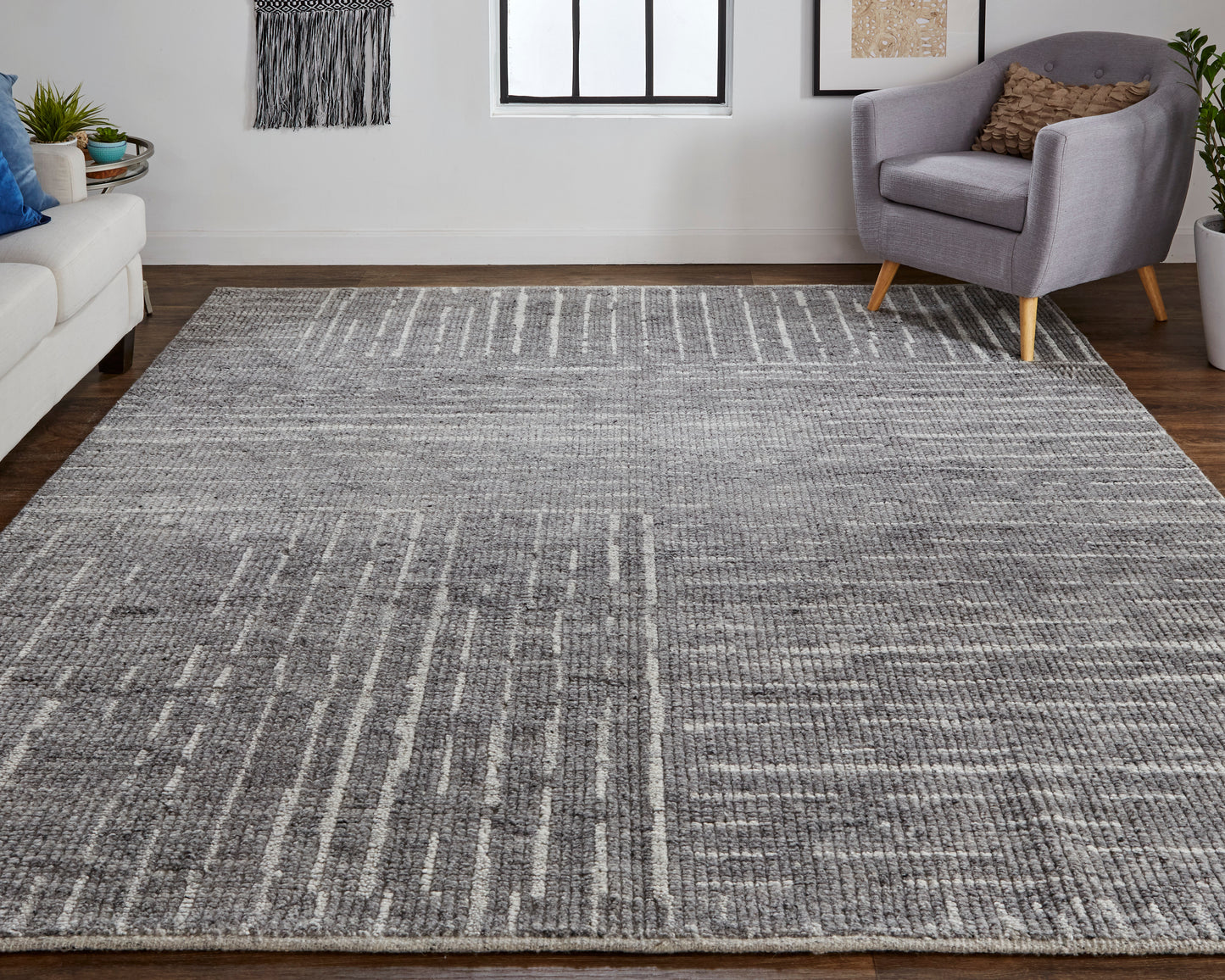 Alford Modern/Mid-Century Modern/Industrial Checkered/Geometric/Distressed Gray/Silver/Ivory - Feizy Rug