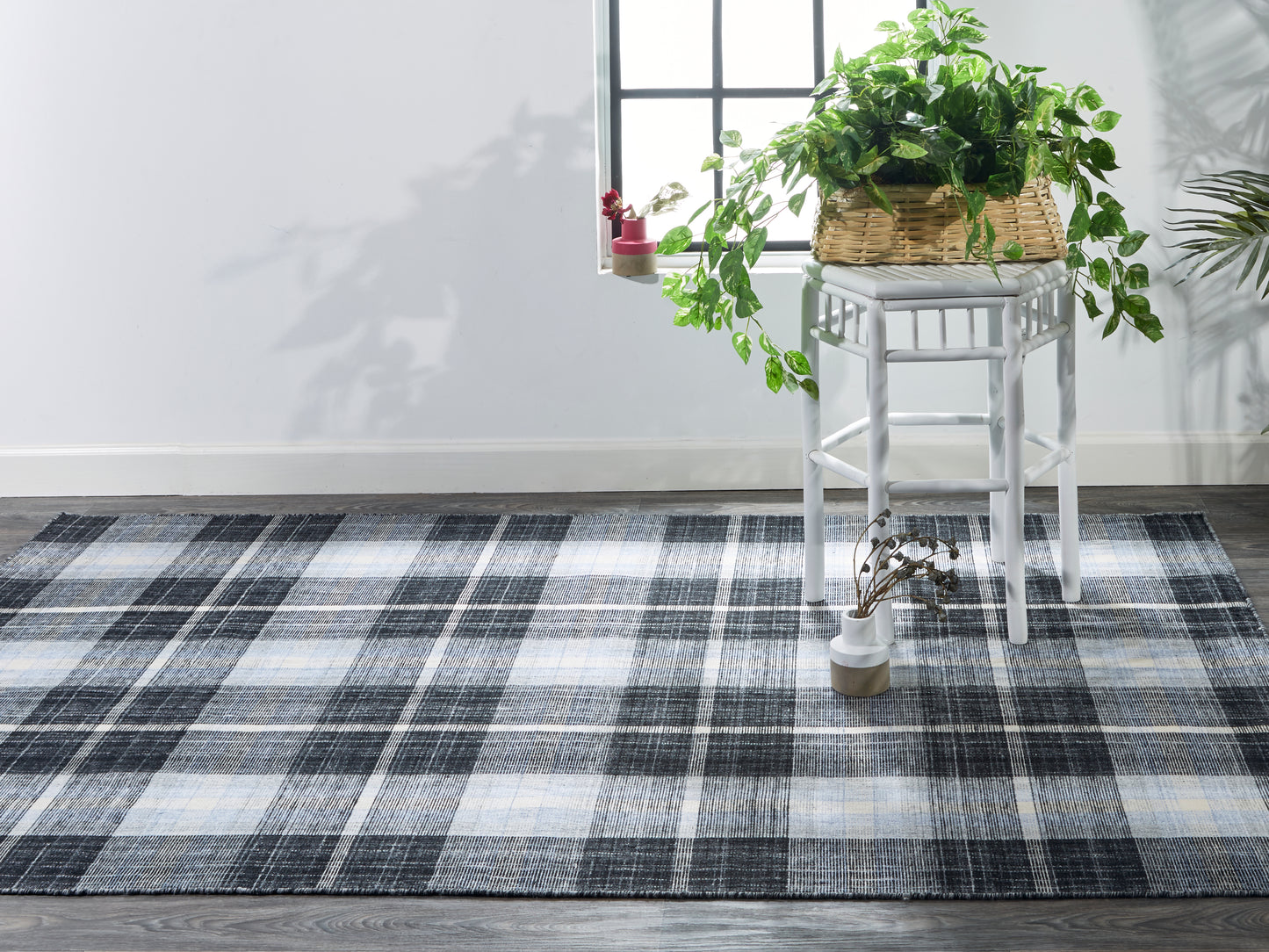 Crosby Transitional/Rustic Plaid Black/Blue/White - Feizy Rug