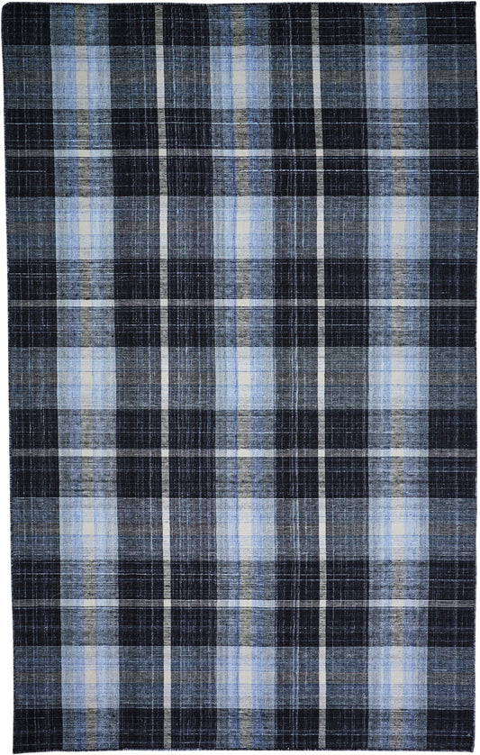 Crosby Transitional/Rustic Plaid Black/Blue/White - Feizy Rug