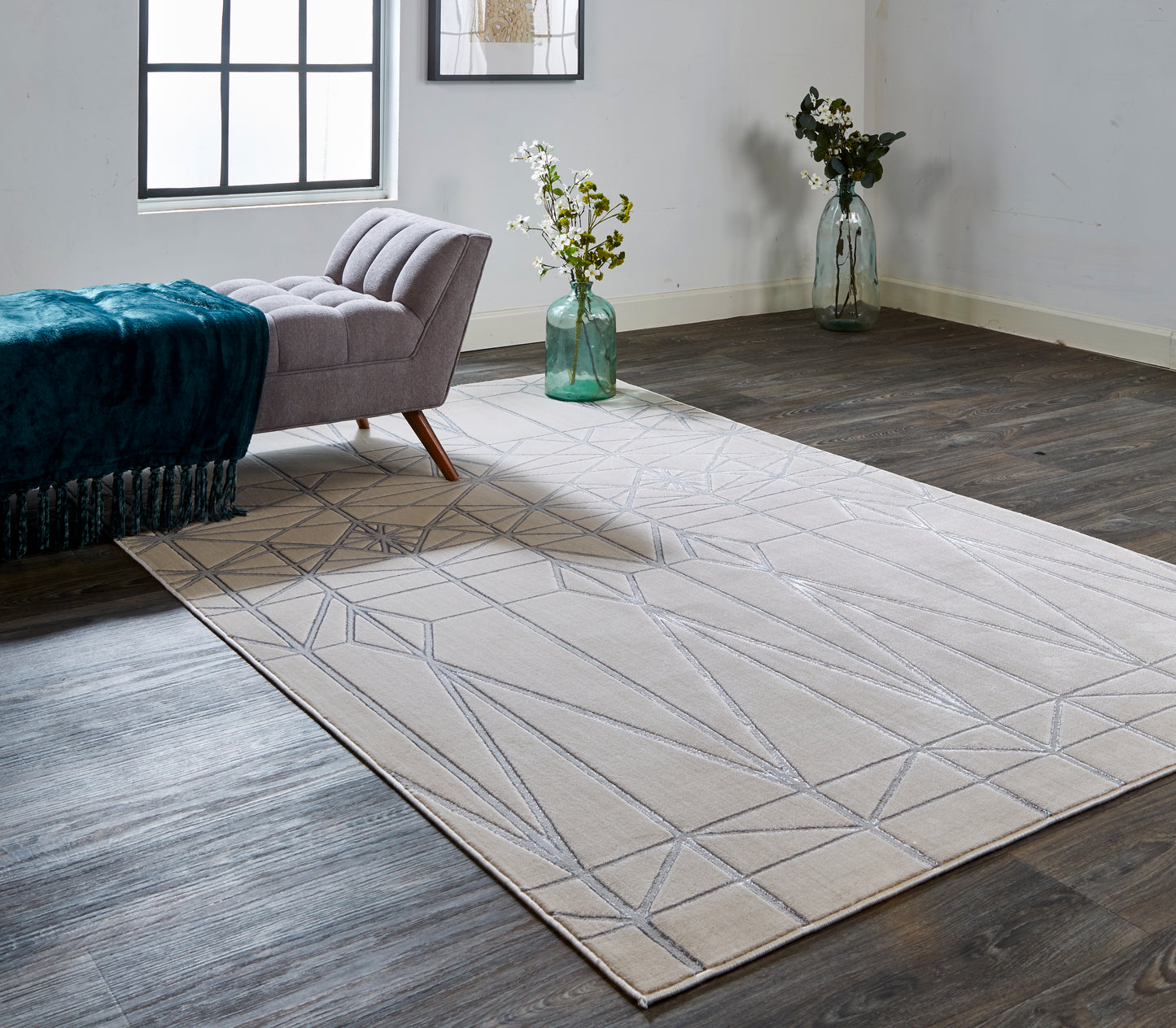 Micah Modern/Mid-Century Modern Geometric White/Silver/Gray - Feizy Rug