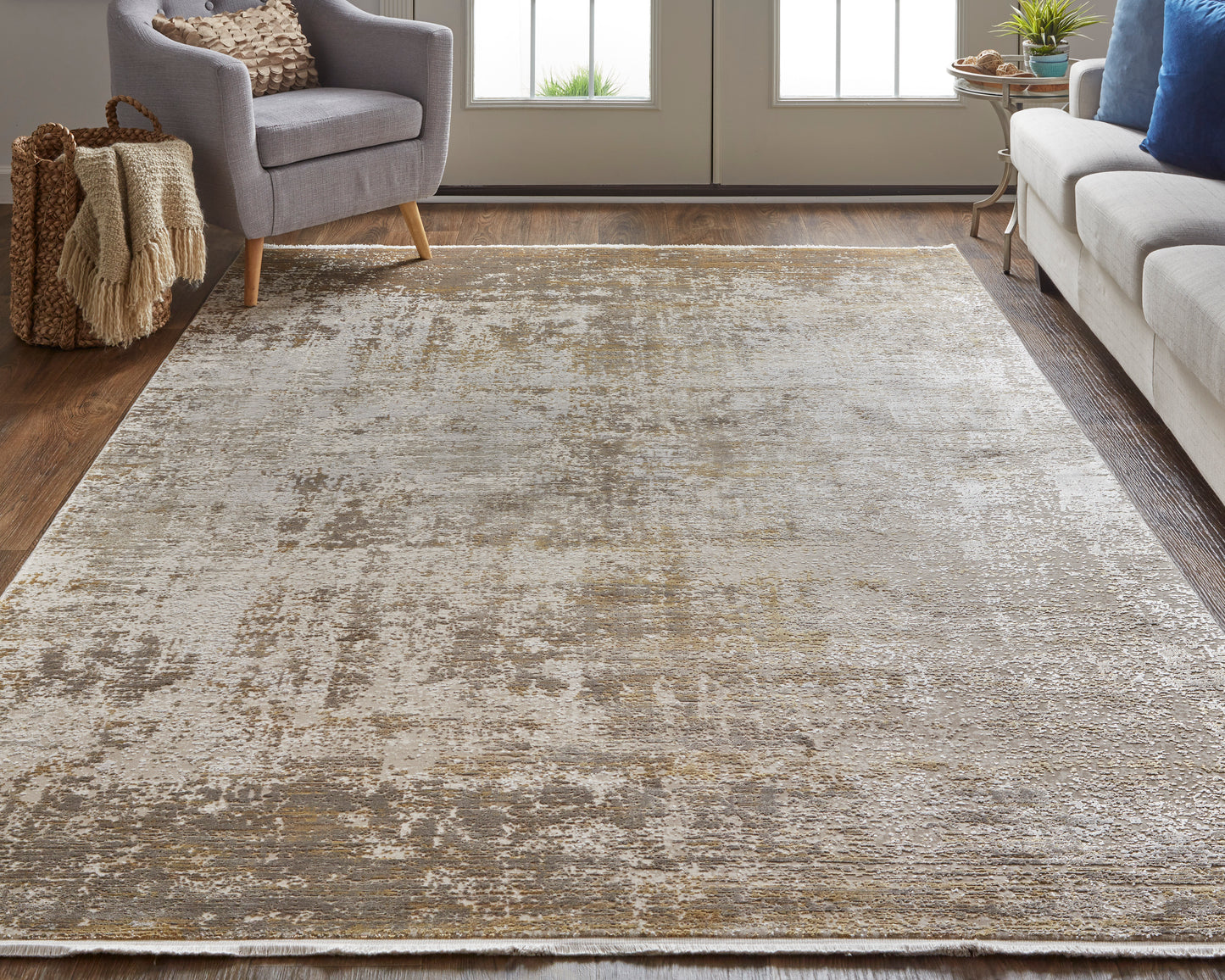 Cadiz Modern/Casual Taupe/Ivory/Gold Accent Rug