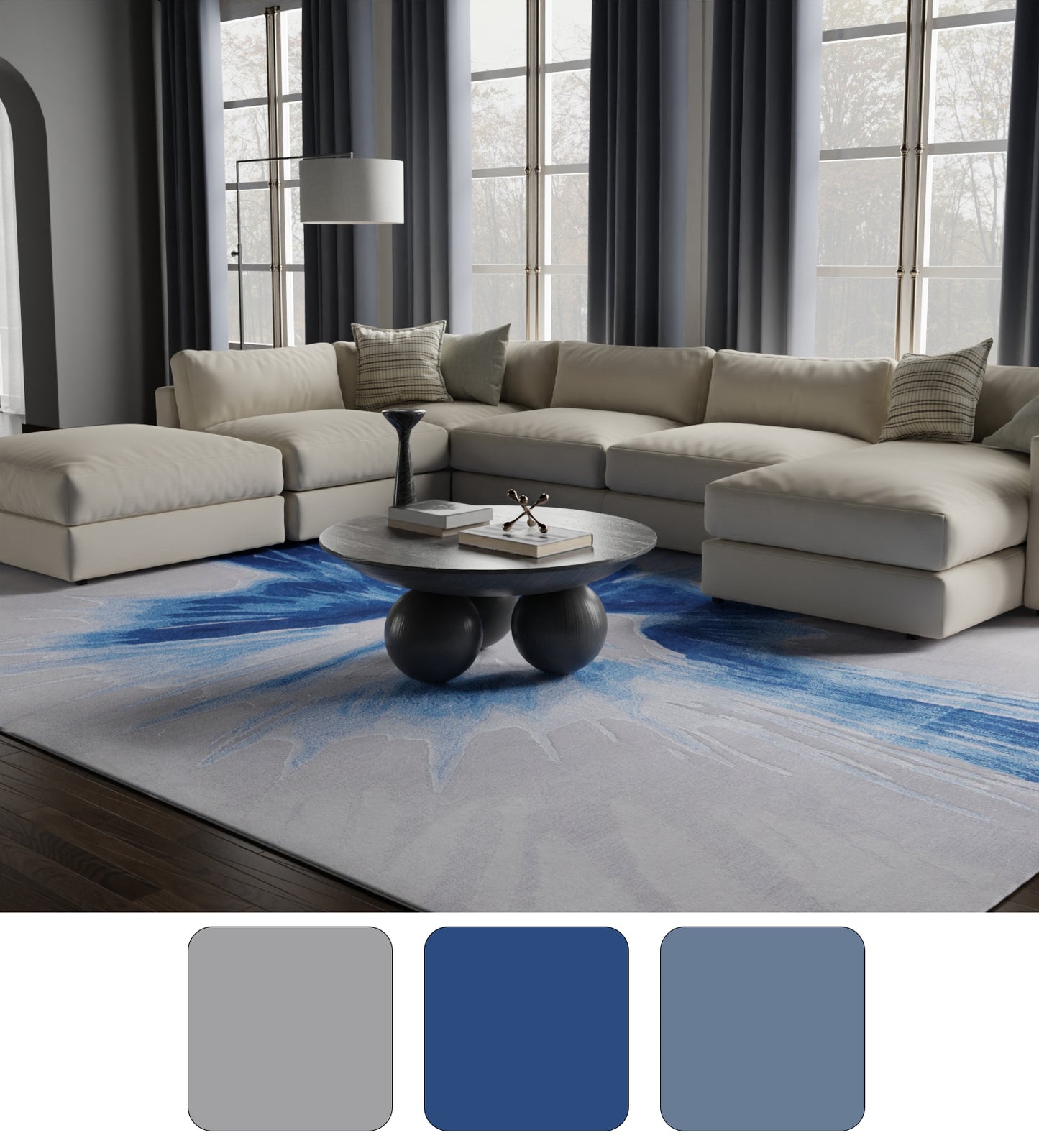 Kawai Modern/Global/Bohemian & Eclectic Abstract/Watercolor Blue/Gray - Feizy Rug