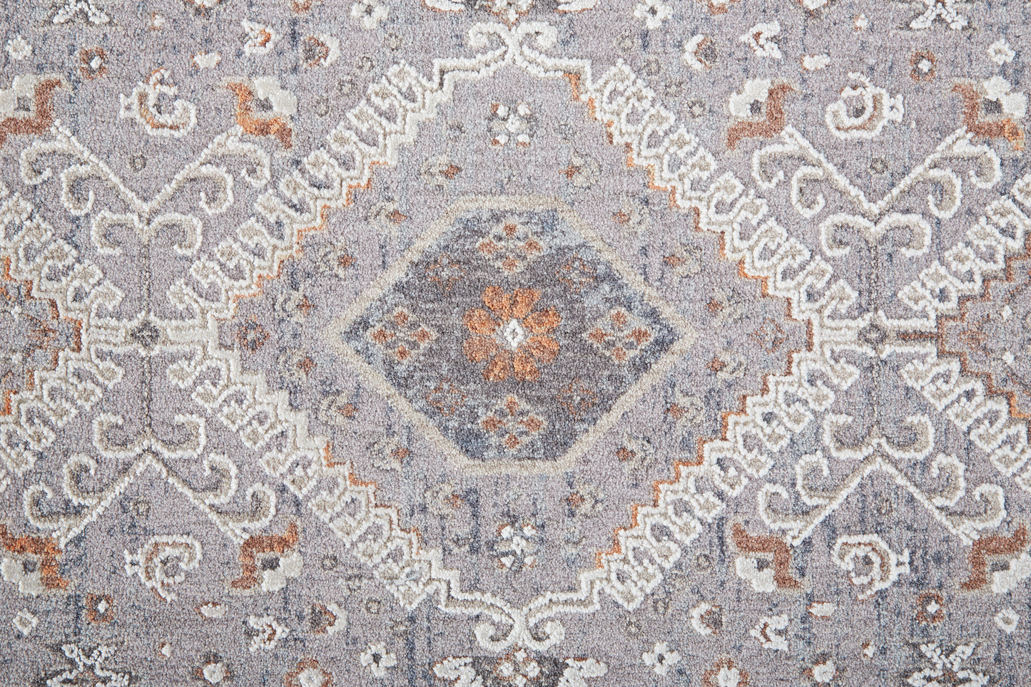 Francisco Transitional/Southwestern/Classic Medallion/Bordered/Oriental Gray/Orange/Ivory - Feizy Rug