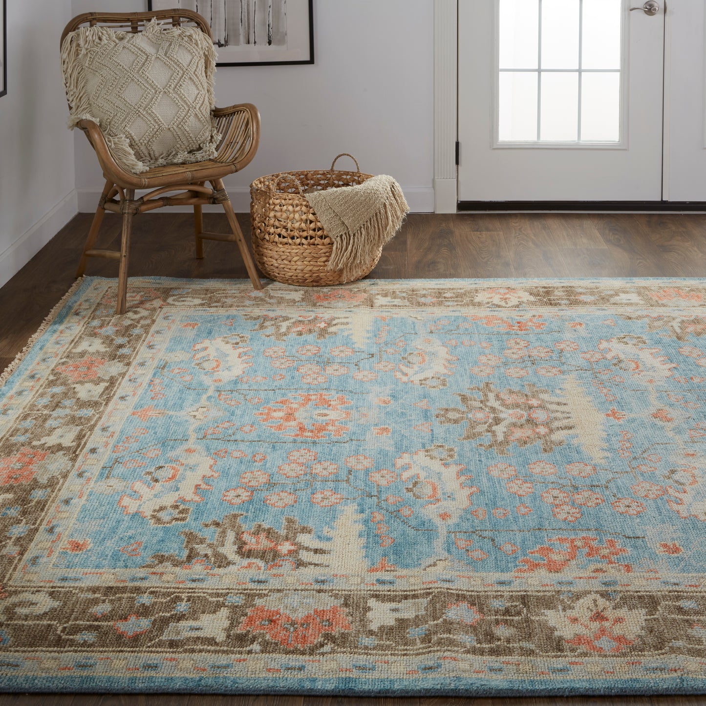 Beall Traditional/Rustic/Global Oriental/Floral & Botanical/Bordered Blue/Brown - Feizy Rug