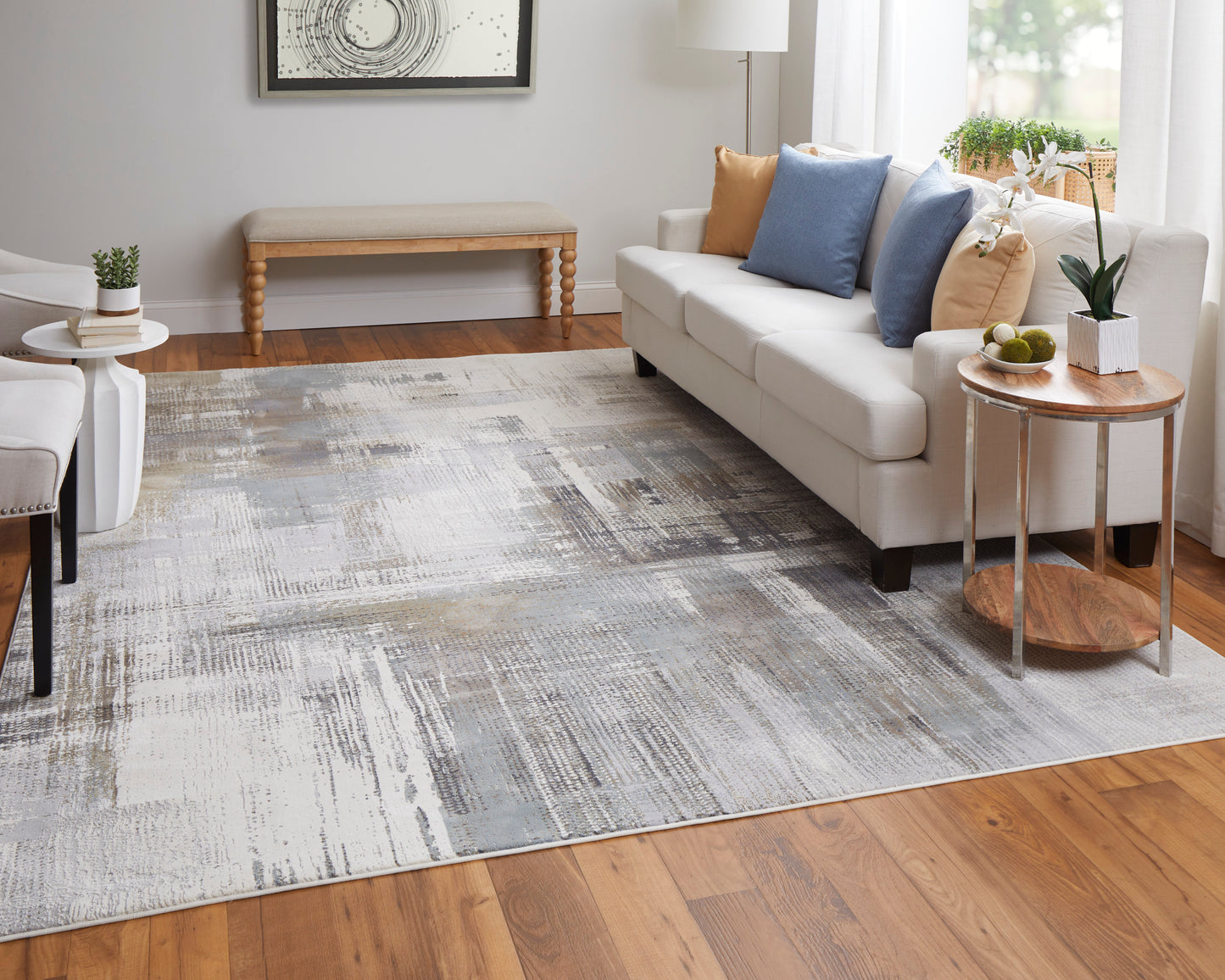 Clio Modern/Industrial/Bohemian & Eclectic Abstract Ivory/Gray/Brown - Feizy Rug