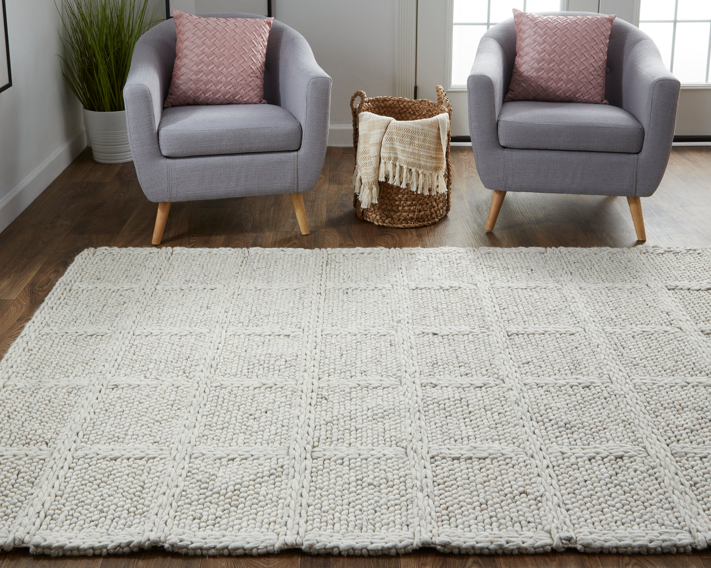 Berkeley Transitional/Casual/Scandinavian Solid/Geometric Ivory/Gray - Feizy Rug