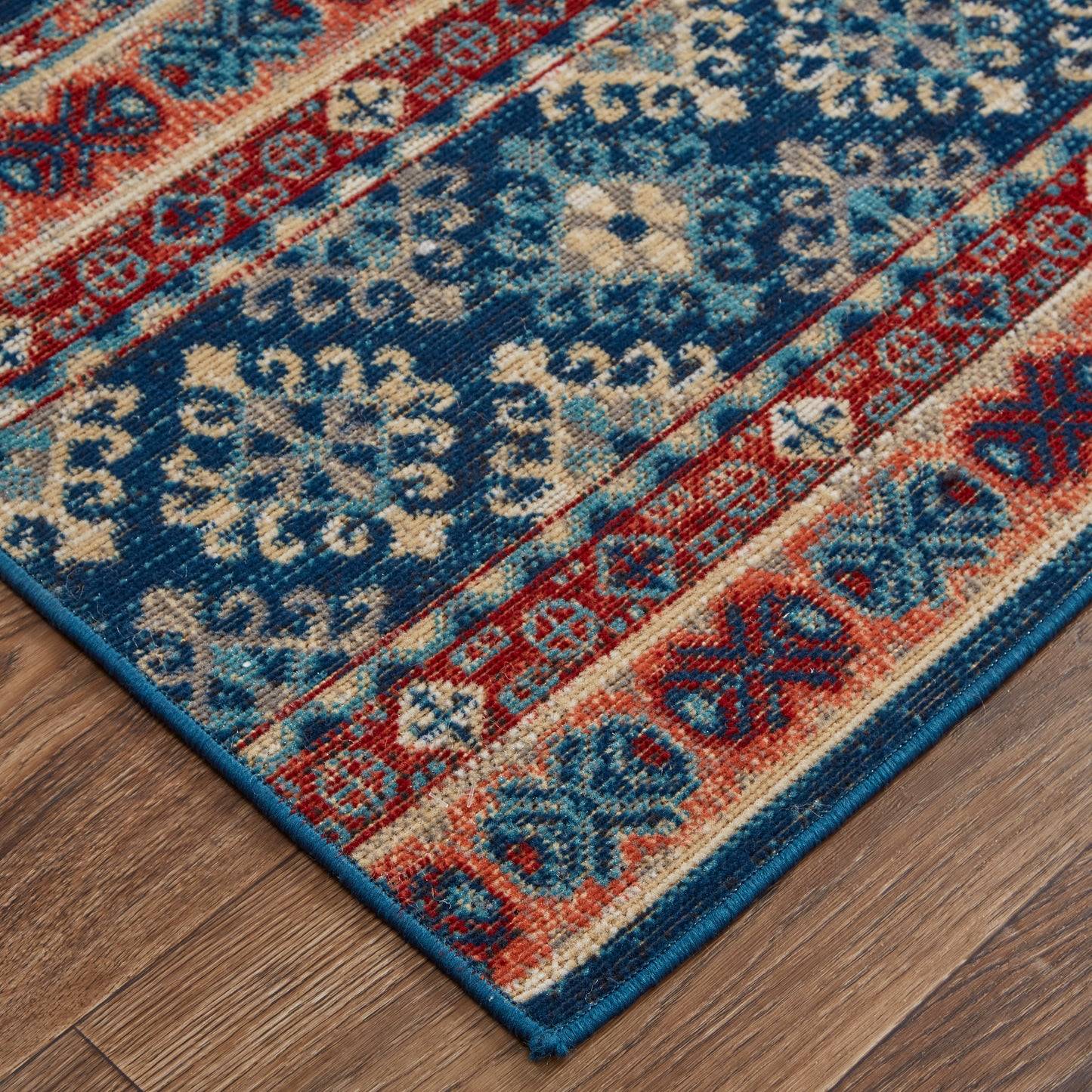 Nolan Transitional/Farmhouse/Casual Diamond/Stripes/Distressed Blue/Red/Ivory - Feizy Rug