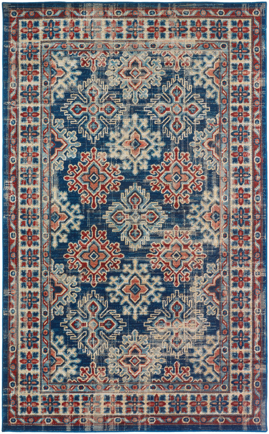 Nolan Transitional/Vintage/Classic Oriental/Bordered/Distressed Blue/Red/Ivory - Feizy Rug