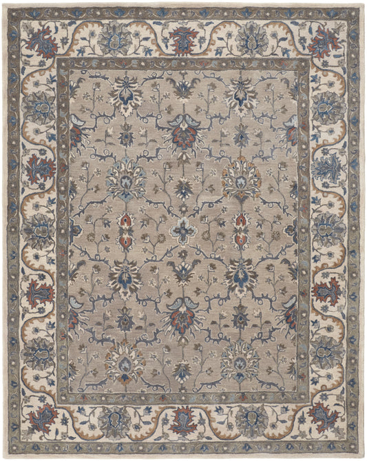 Rylan Transitional/Vintage/Casual Taupe/Ivory/Blue Accent Rug