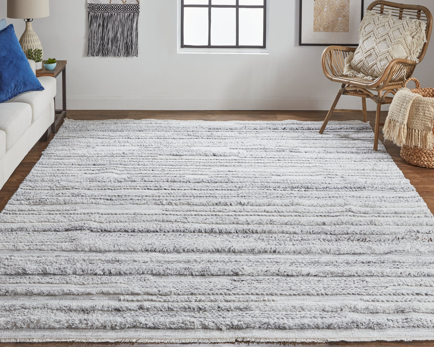 Alden Transitional/Casual/Scandinavian Stripes/Solid Gray/Silver/Ivory - Feizy Rug
