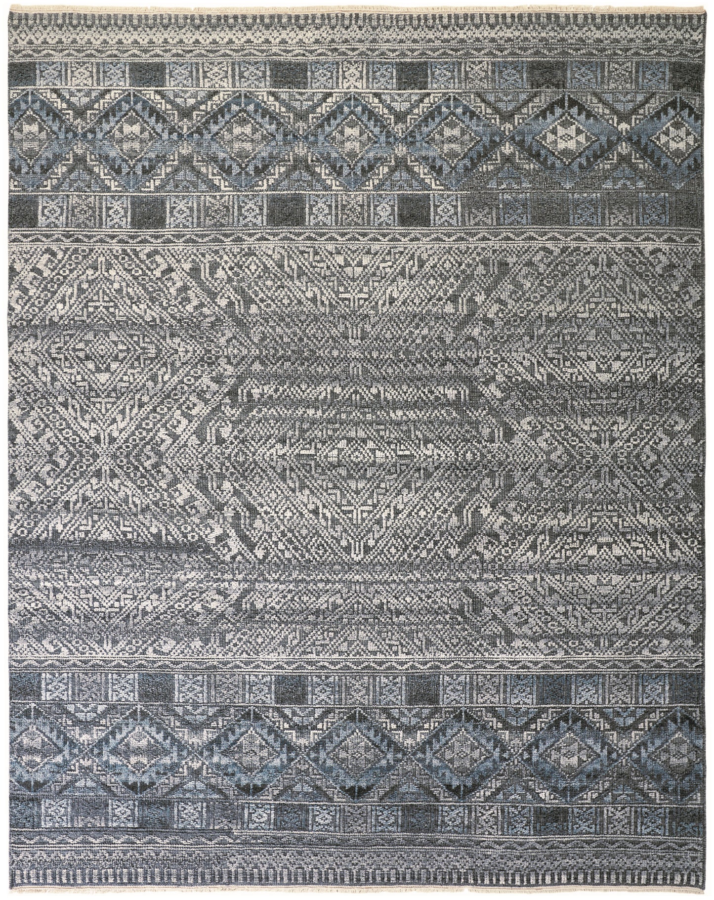 Payton Transitional/Farmhouse/Scandinavian Diamond/Trellis & Lattice Gray/Ivory/Blue - Feizy Rug