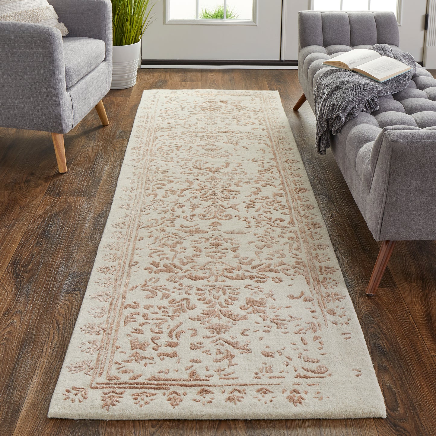 Bella Transitional/Bohemian & Eclectic/Casual Oriental/Bordered/Floral & Botanical Ivory/Tan/Pink - Feizy Rug