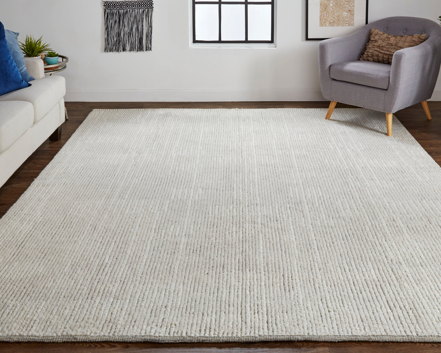 Alford Modern/Classic/Industrial Solid Ivory/Tan - Feizy Rug