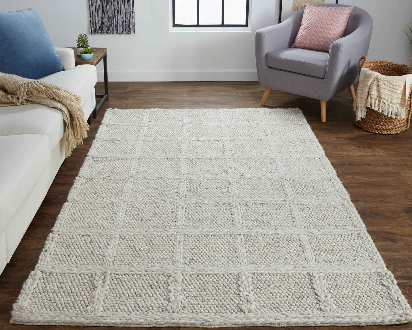 Berkeley Transitional/Casual/Scandinavian Solid/Geometric Ivory/Gray - Feizy Rug