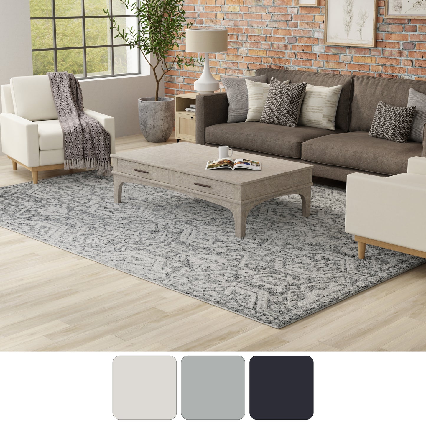 Belfort Traditional/Casual/Global Geometric/Floral & Botanical Gray/White - Feizy Rug