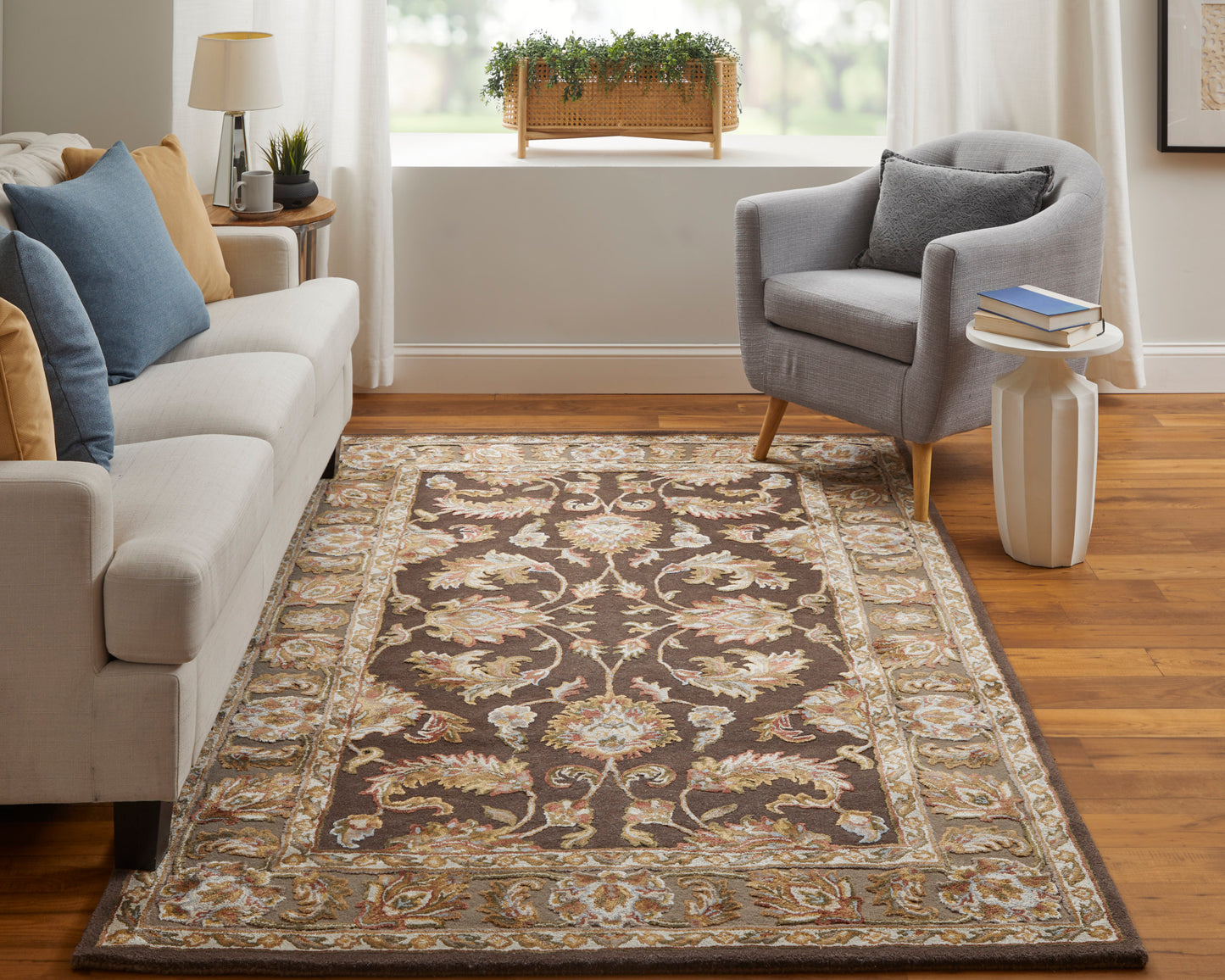 Prescott Traditional/Classic/Bohemian & Eclectic Oriental/Bordered Brown/Tan/Ivory - Feizy Rug