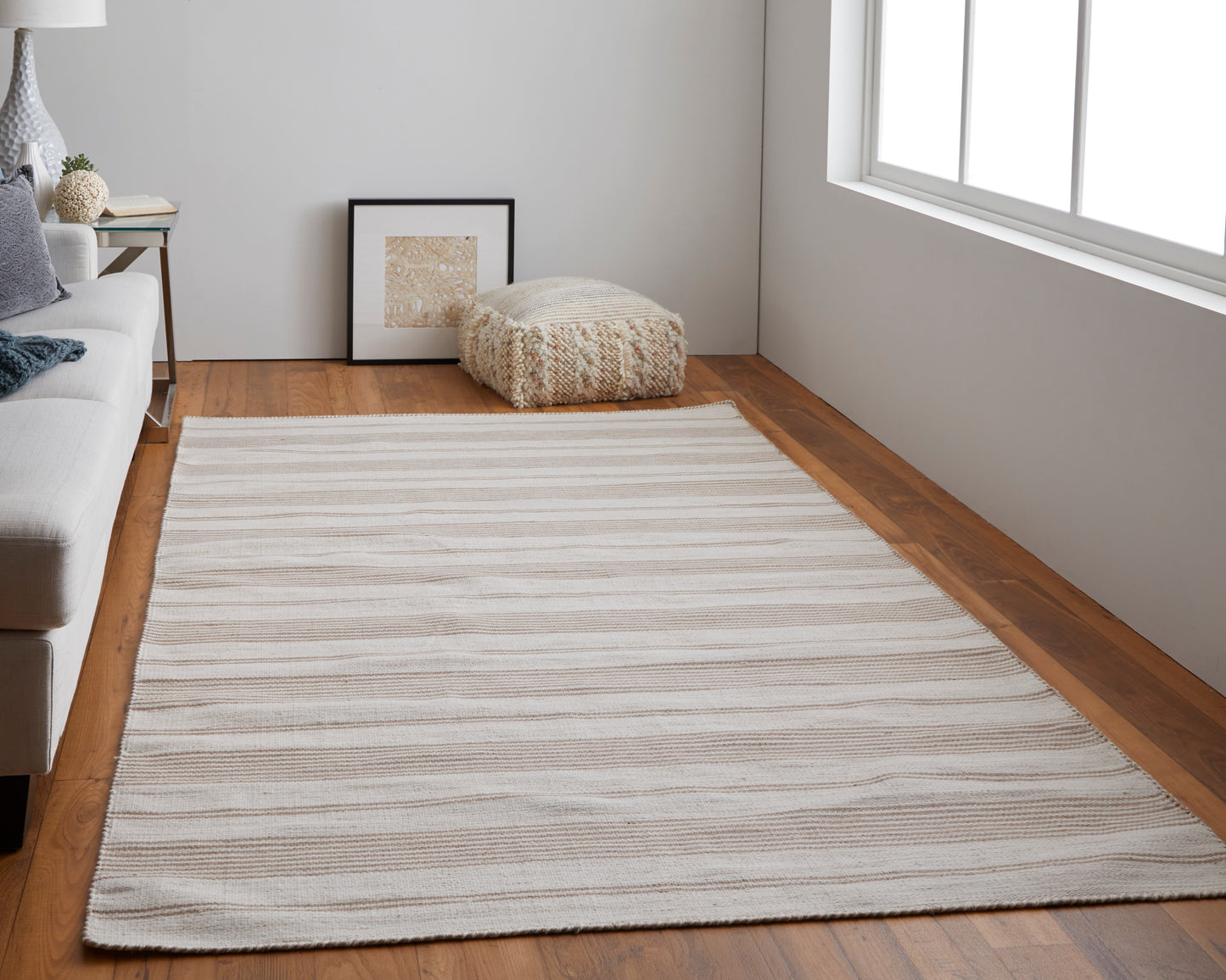 Duprine Transitional/Casual/Nautical & Coastal Stripes/Geometric Ivory/Taupe - Feizy Rug