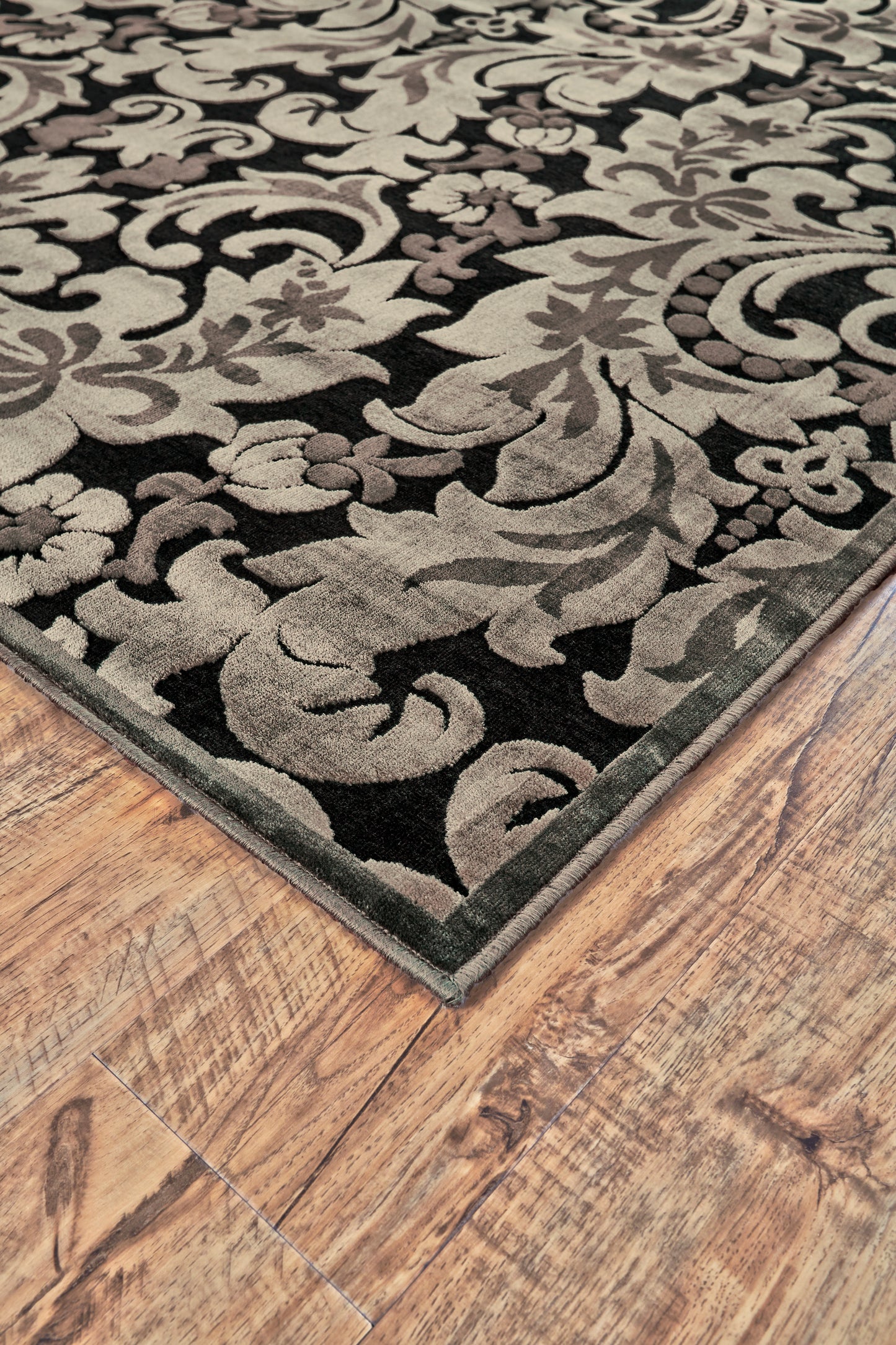 Saphir Transitional/Craftsman Floral & Botanical/Damask Taupe/Black/Gray - Feizy Rug
