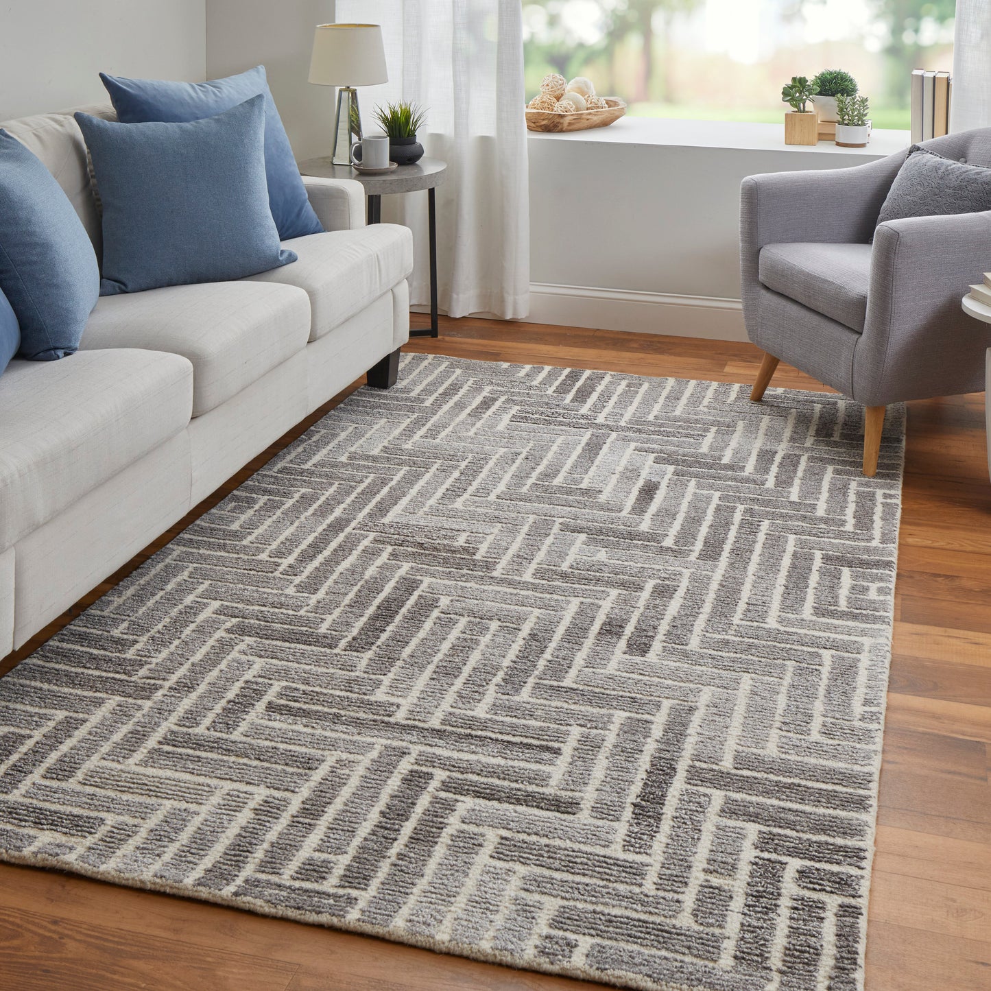 Asher Transitional/Casual/Industrial Geometric/Diamond Taupe/Gray/Tan - Feizy Rug