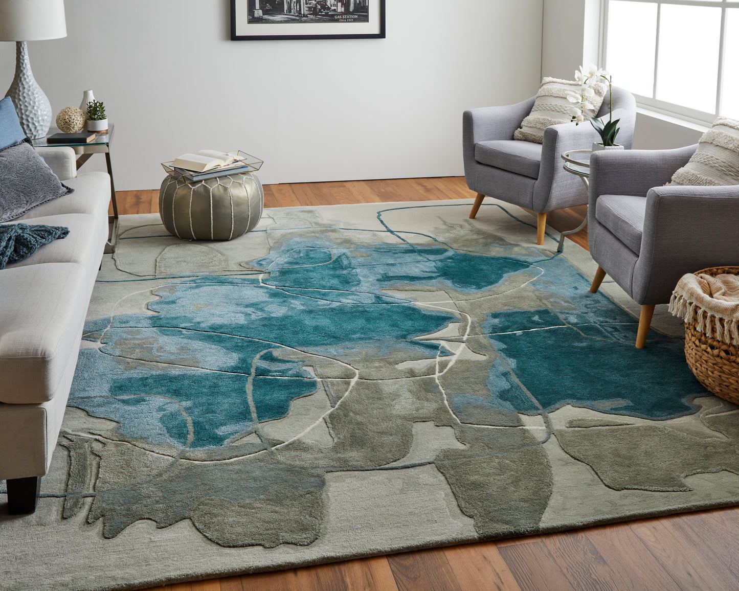 Anya Transitional/Industrial/Casual Abstract/Watercolor Blue/Gray/Ivory - Feizy Rug