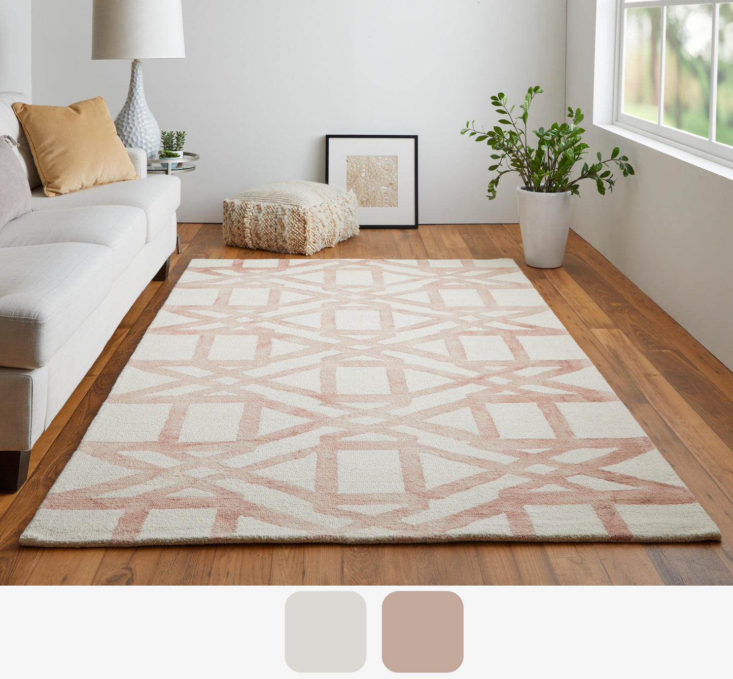 Lorrain Modern/Mid-Century Modern/Luxury & Glam Ivory/Pink/Tan Area Rug