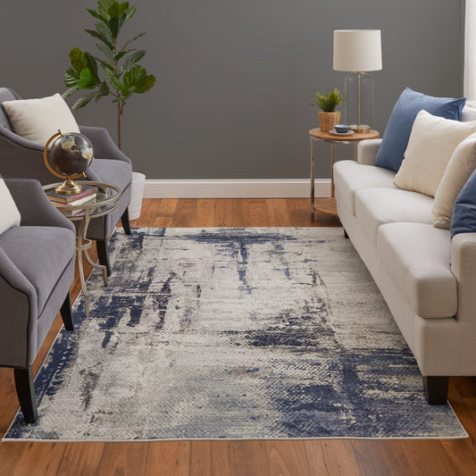 Mandana Modern/Bohemian & Eclectic/Industrial Abstract/Watercolor Ivory/Blue - Feizy Rug