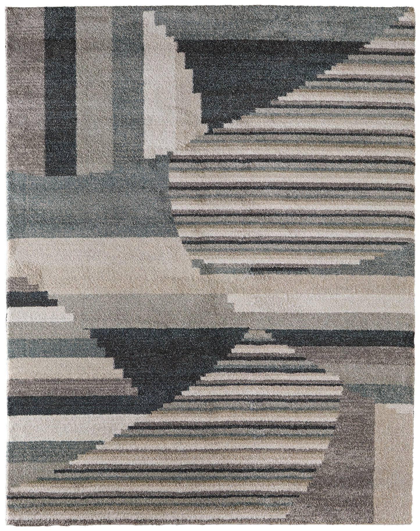 Richmond Modern/Bohemian & Eclectic/Global Abstract/Geometric/Stripes Ivory/Gray/Blue - Feizy Rug