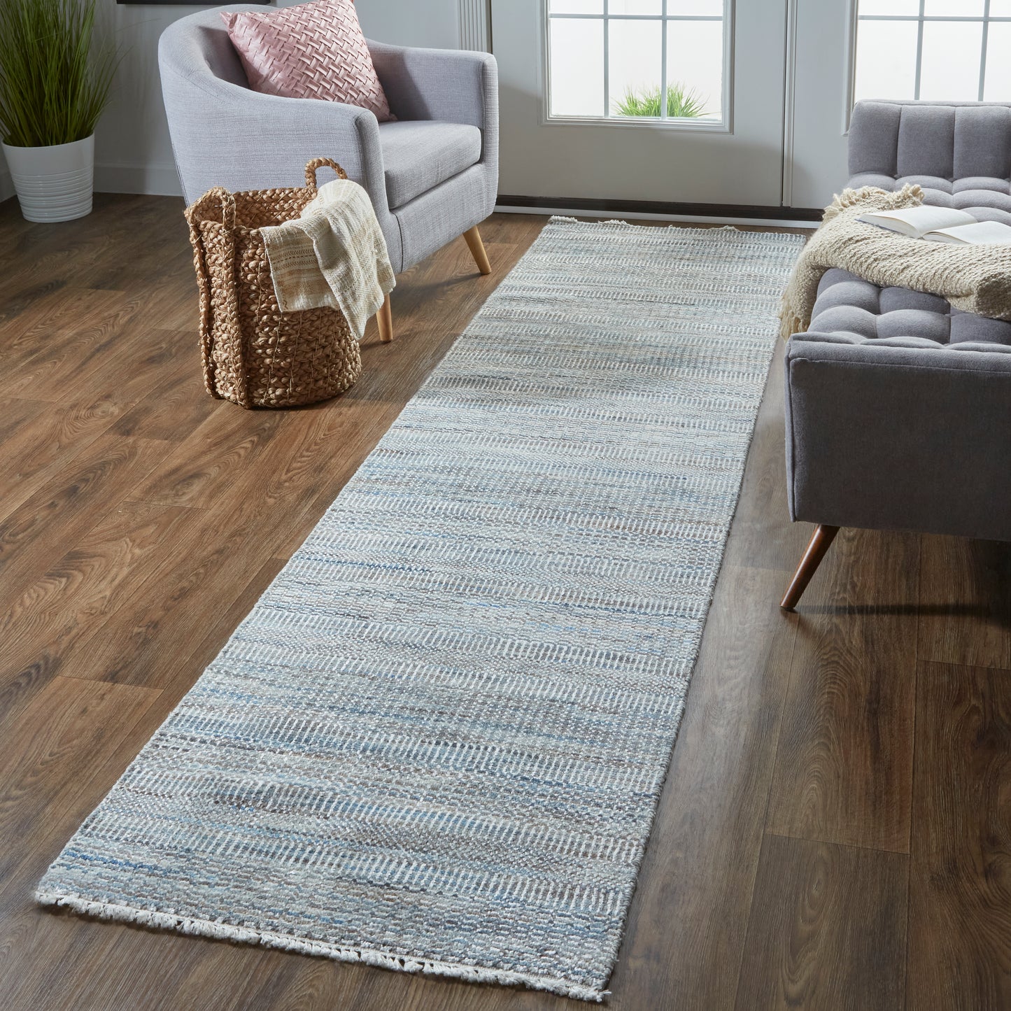Janson Transitional/Casual/Farmhouse Stripes/Solid Silver - Feizy Rug