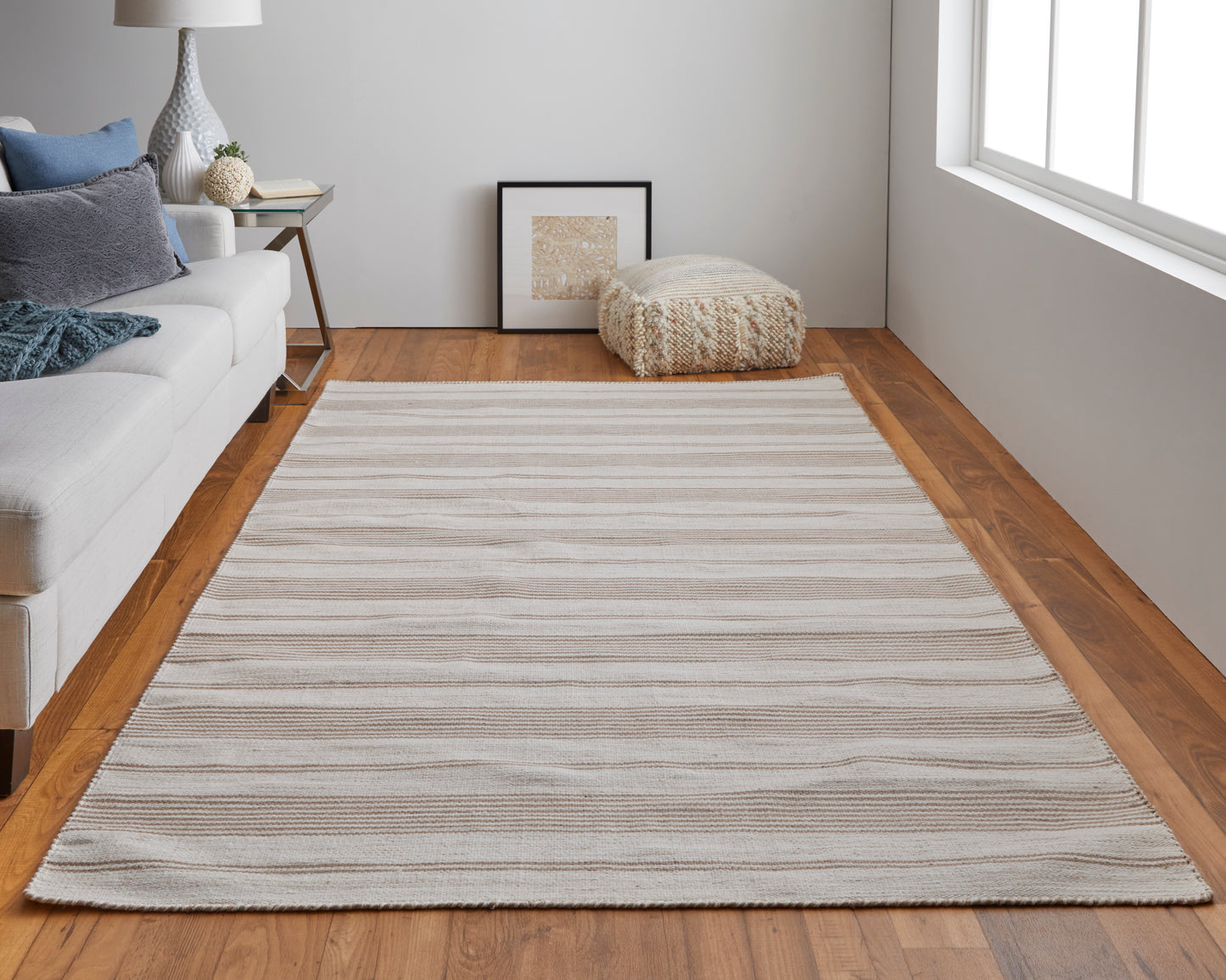 Duprine Transitional/Casual/Nautical & Coastal Stripes/Geometric Ivory/Taupe - Feizy Rug