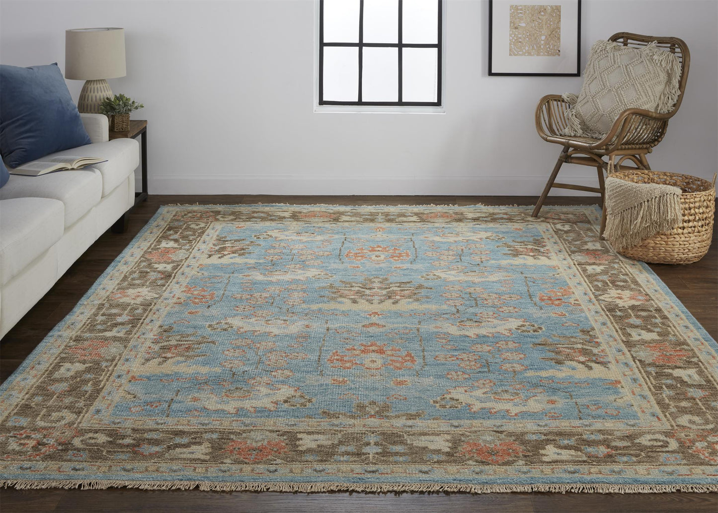 Beall Traditional/Rustic/Global Oriental/Floral & Botanical/Bordered Blue/Brown - Feizy Rug