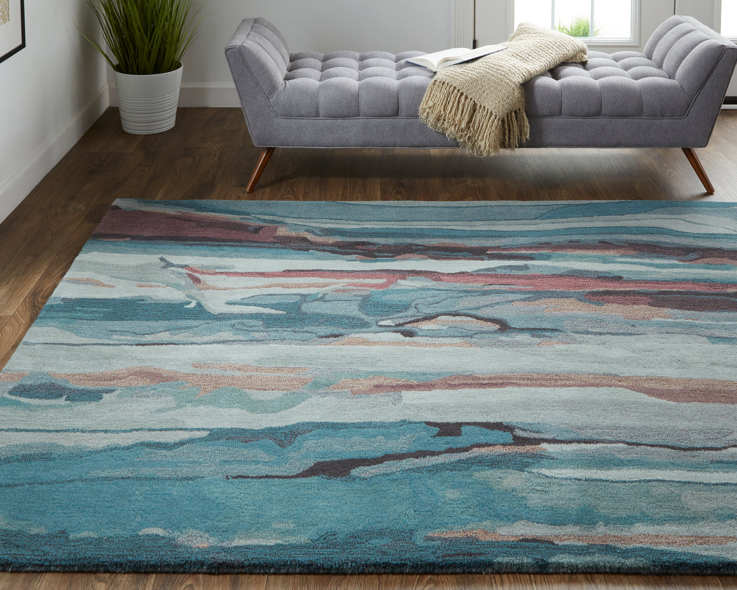 Amira Transitional/Industrial/Casual Abstract/Watercolor Blue/Red/Ivory - Feizy Rug