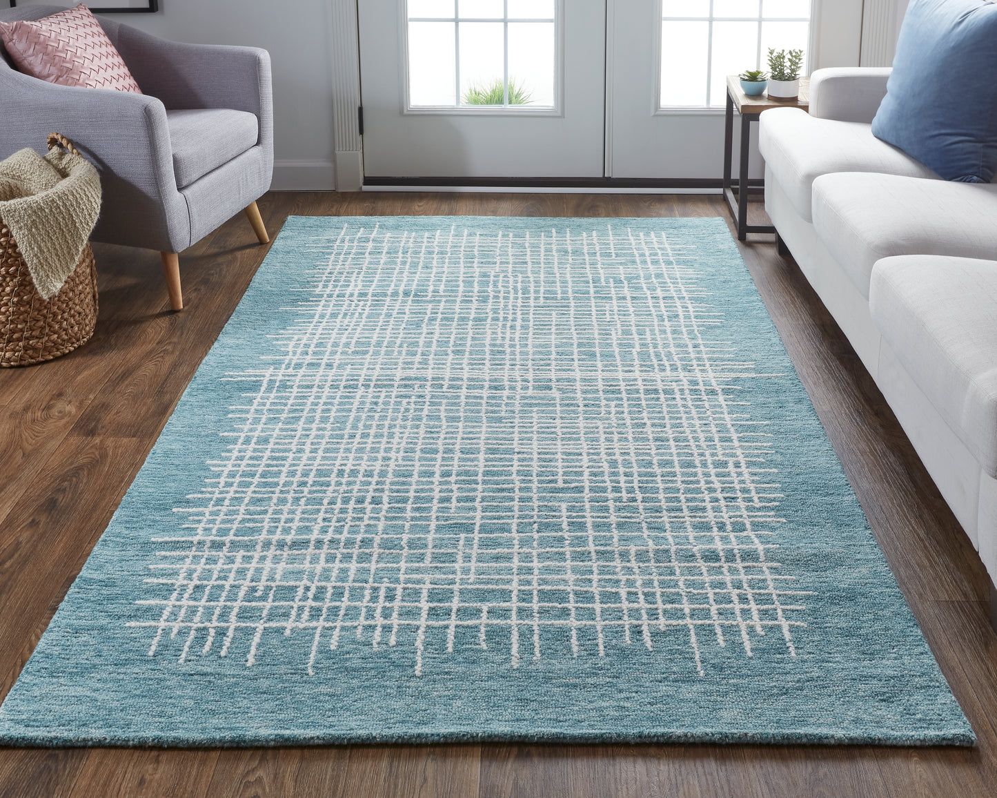 Maddox Transitional/Casual Abstract Blue/Green/Ivory - Feizy Rug