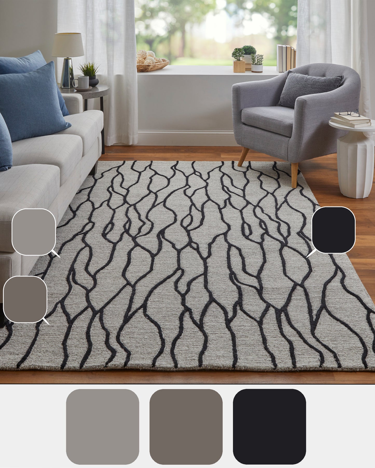 Enzo Transitional/Casual/Natural Ivory/Black/Taupe Accent Rug