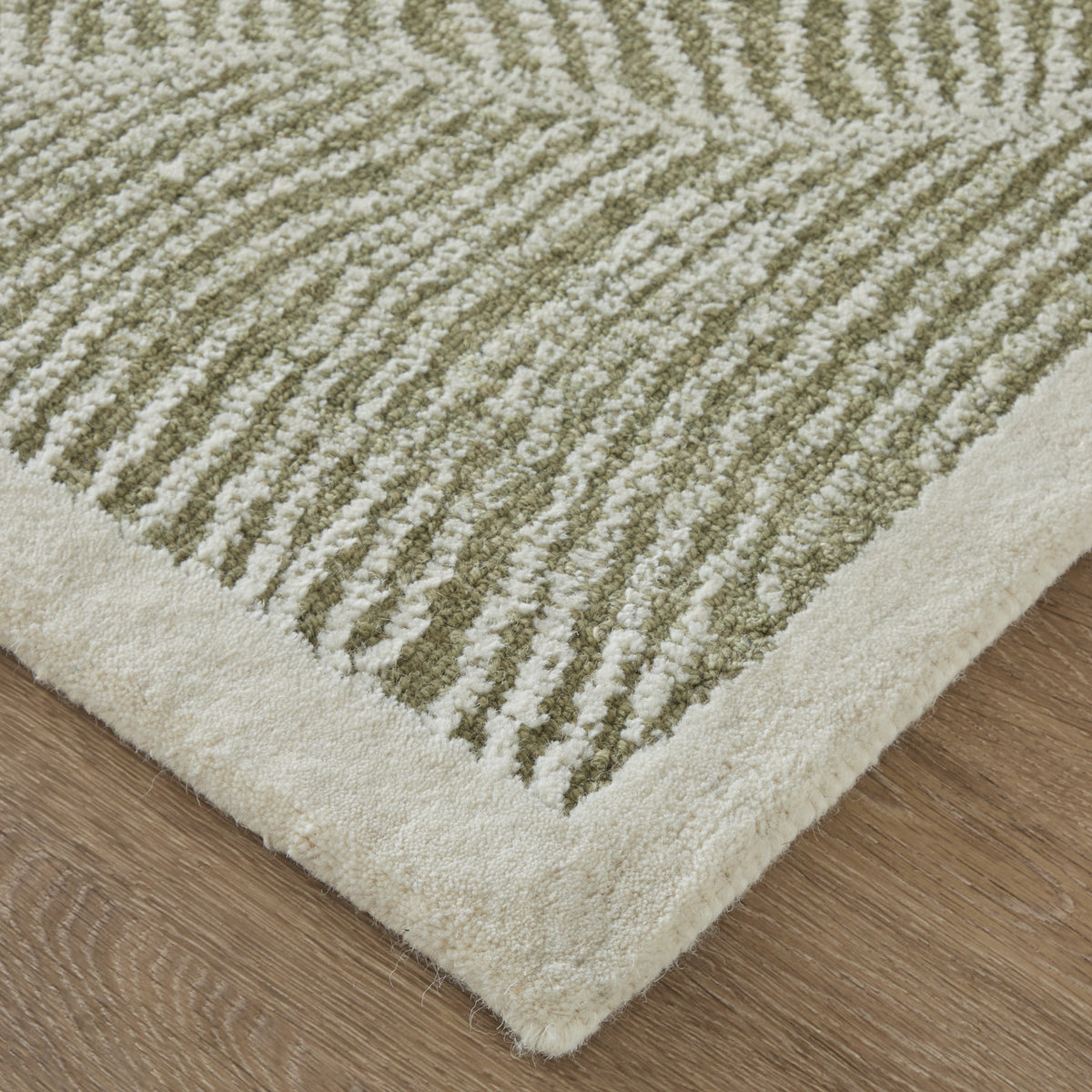 Winston Modern/Nautical & Coastal Floral & Botanical/Bordered/Abstract Green/Ivory - Feizy Rug
