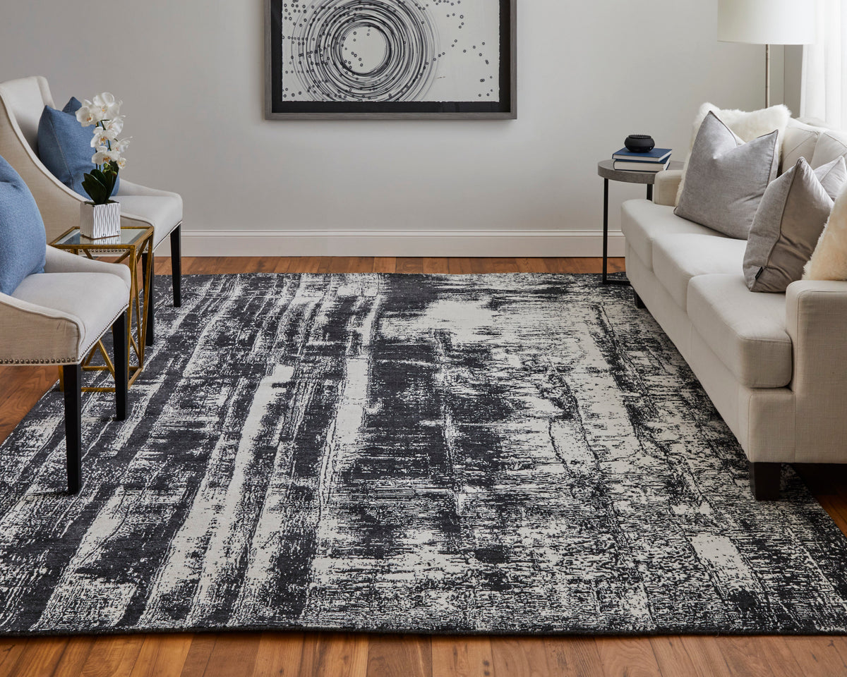 Coda Modern/Industrial/Global Abstract/Watercolor Black/White 8929 - Feizy Rug