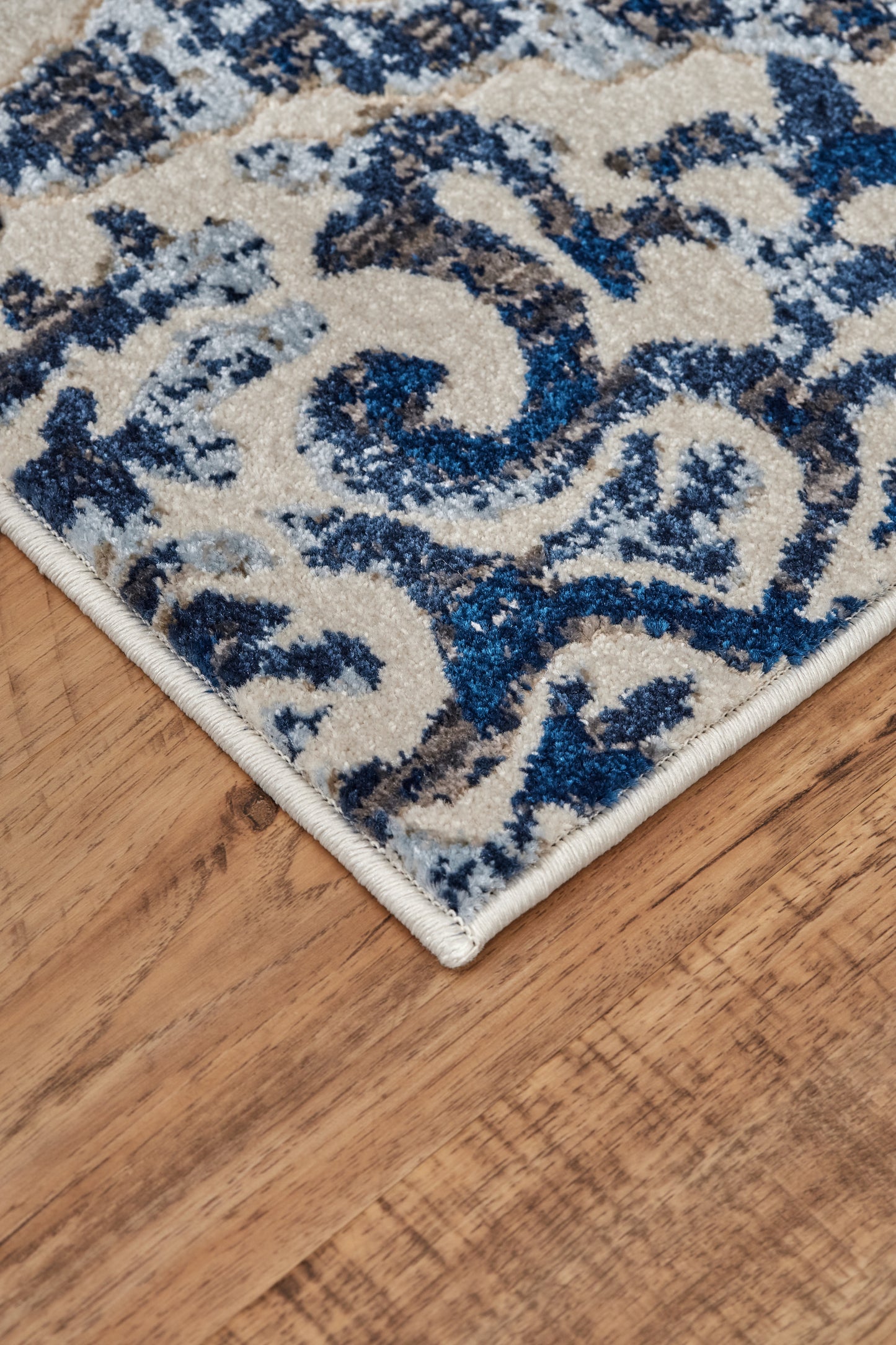 Milton Modern/Bohemian & Eclectic Ikat/Geometric/Distressed Blue/Ivory/Black - Feizy Rug