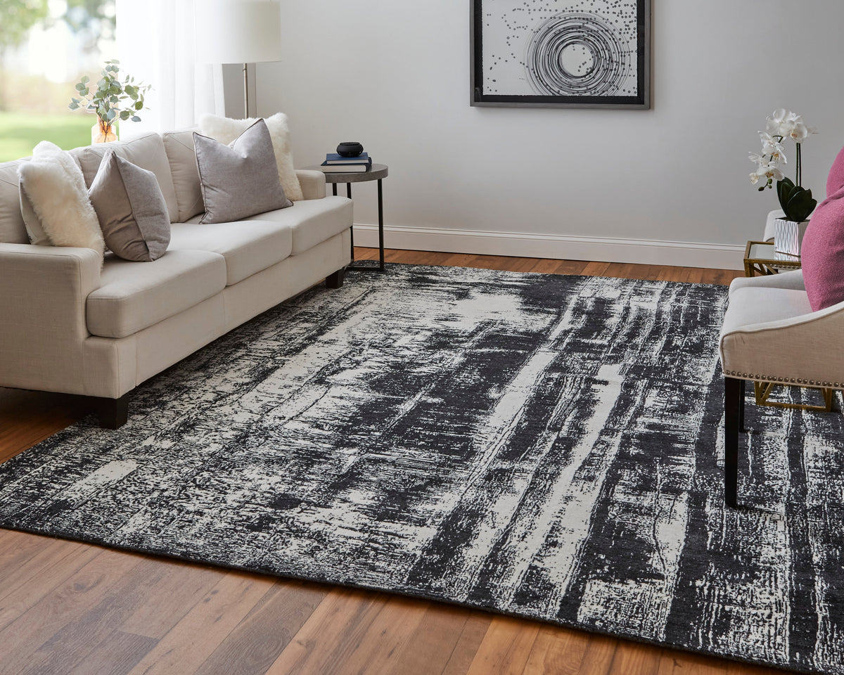 Coda Modern/Industrial/Global Abstract/Watercolor Black/White 8929 - Feizy Rug
