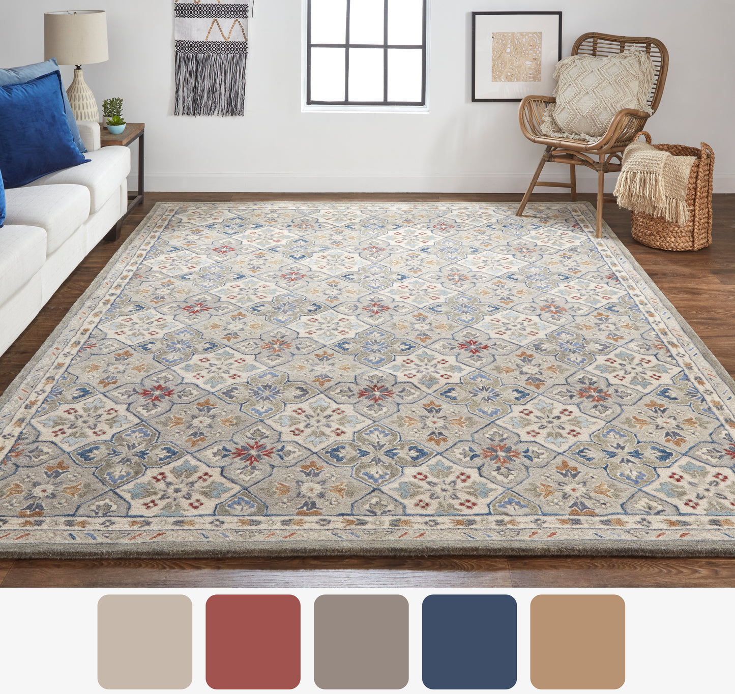 Rylan Transitional/Vintage/Bohemian & Eclectic Taupe/Ivory/Red Area Rug
