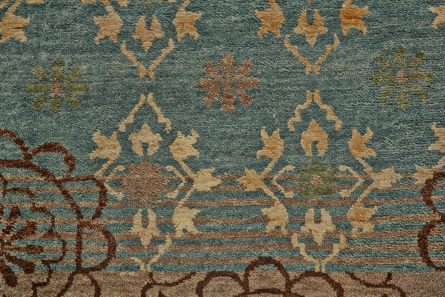 Qing Transitional/Casual/Craftsman Floral & Botanical/Ikat/Diamond Blue/Green/Brown - Feizy Rug
