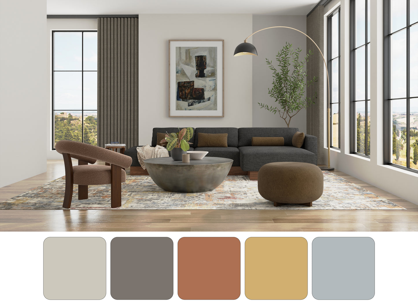 Braden Modern/Industrial/Casual Abstract/Watercolor Gray/Orange/Tan - Feizy Rug