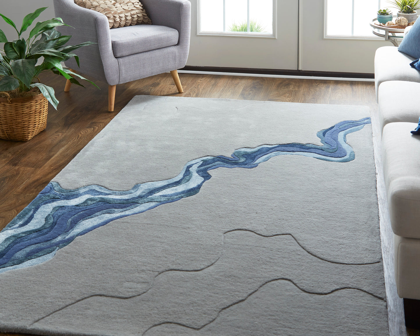 Serrano Transitional/Industrial/Casual Abstract/Watercolor Gray/Blue - Feizy Rug