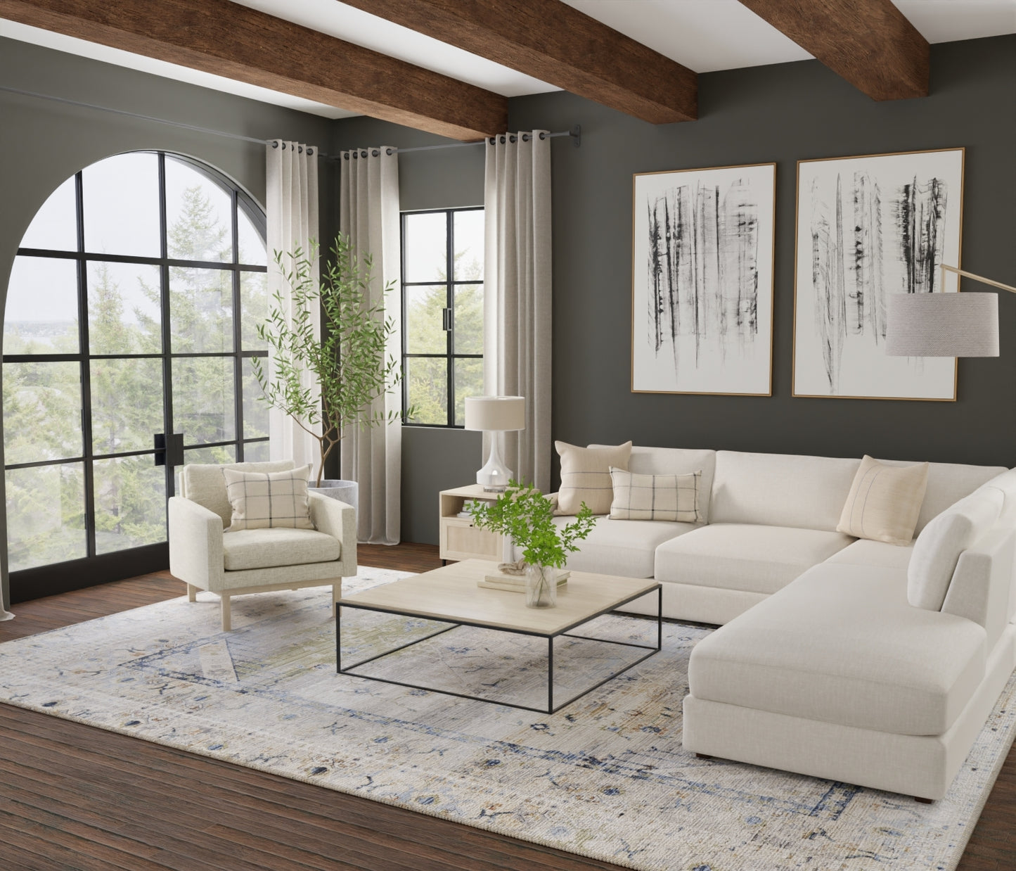 Melrose Transitional/Bohemian & Eclectic/Vintage Distressed/Bordered/Medallion Ivory/Green/Blue - Feizy Rug