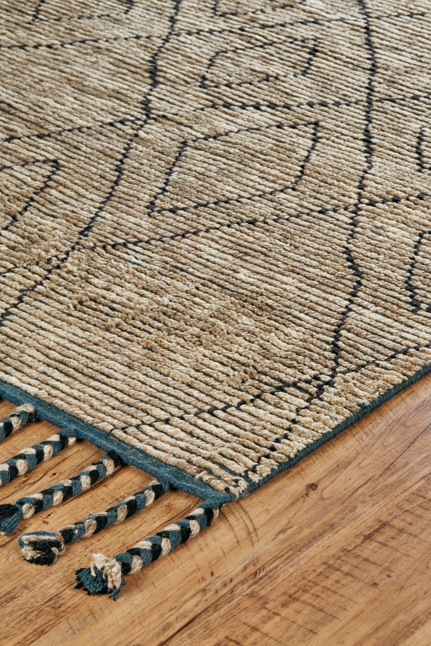 Twain Transitional/Global Diamond/Argyle/Trellis & Lattice Tan/Blue/Black - Feizy Rug