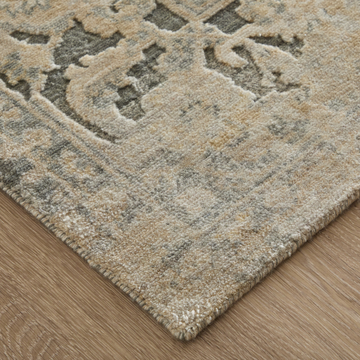 Jaxson Traditional/Vintage Floral & Botanical/Bordered/Distressed Gray/Gold/Tan - Feizy Rug
