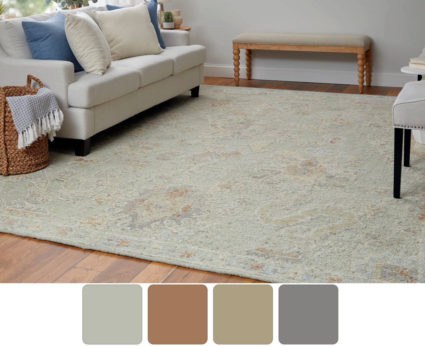 Grafton Transitional/Craftsman/Bohemian & Eclectic Floral & Botanical/Floral & Botanical Gray/Green/Blue - Feizy Rug