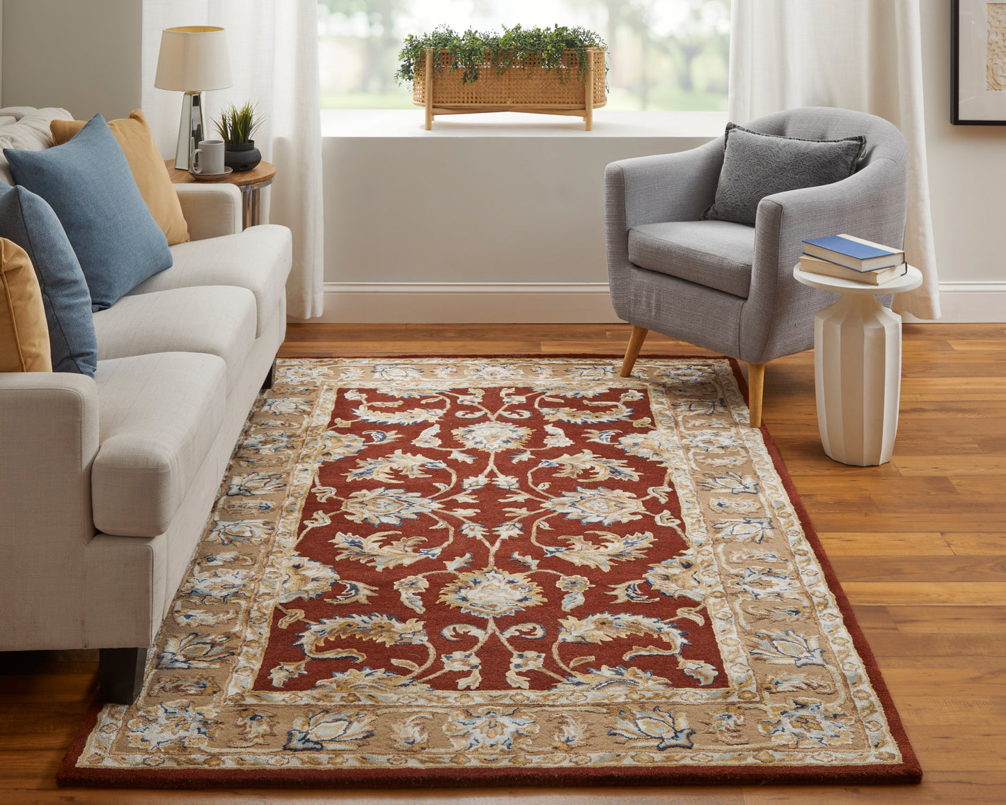 Prescott Traditional/Classic/Bohemian & Eclectic Oriental/Bordered Red/Tan/Ivory - Feizy Rug